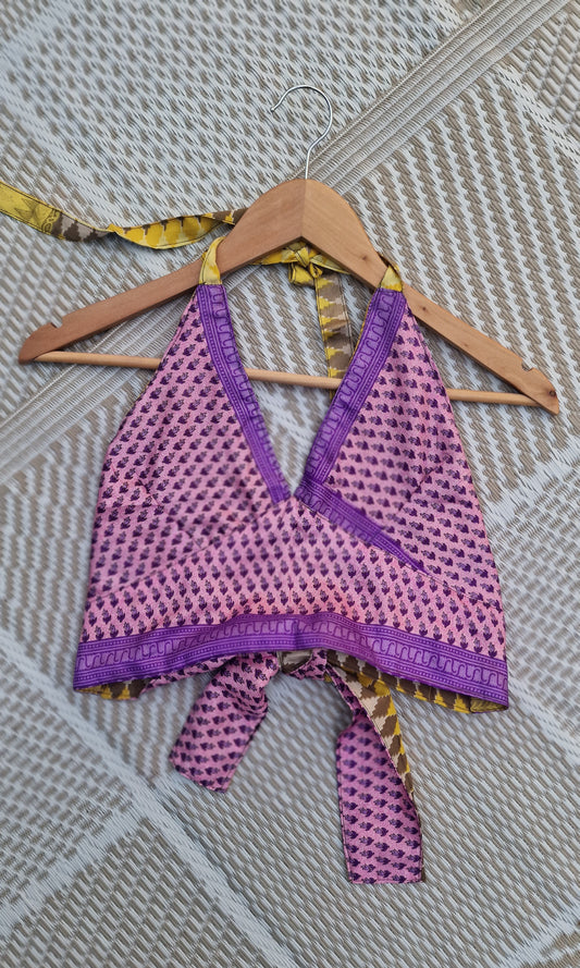 Reversible Sari wrap Top Purple/Yellow