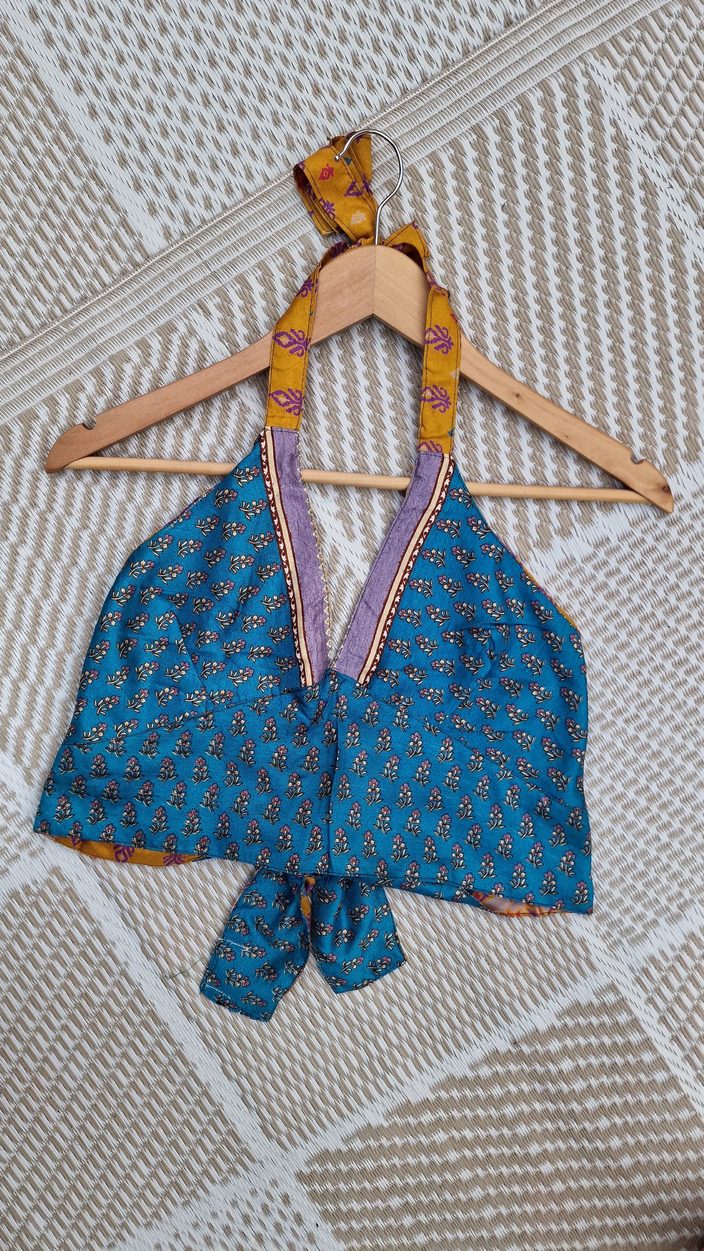 Reversible Sari wrap Top Mustard-Purple/Blue
