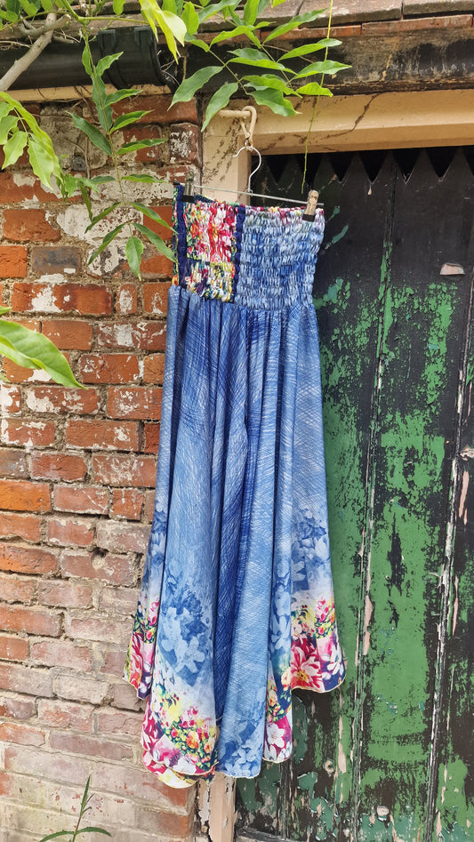 Blue/Flowers Recycled Sari palazzo trousers