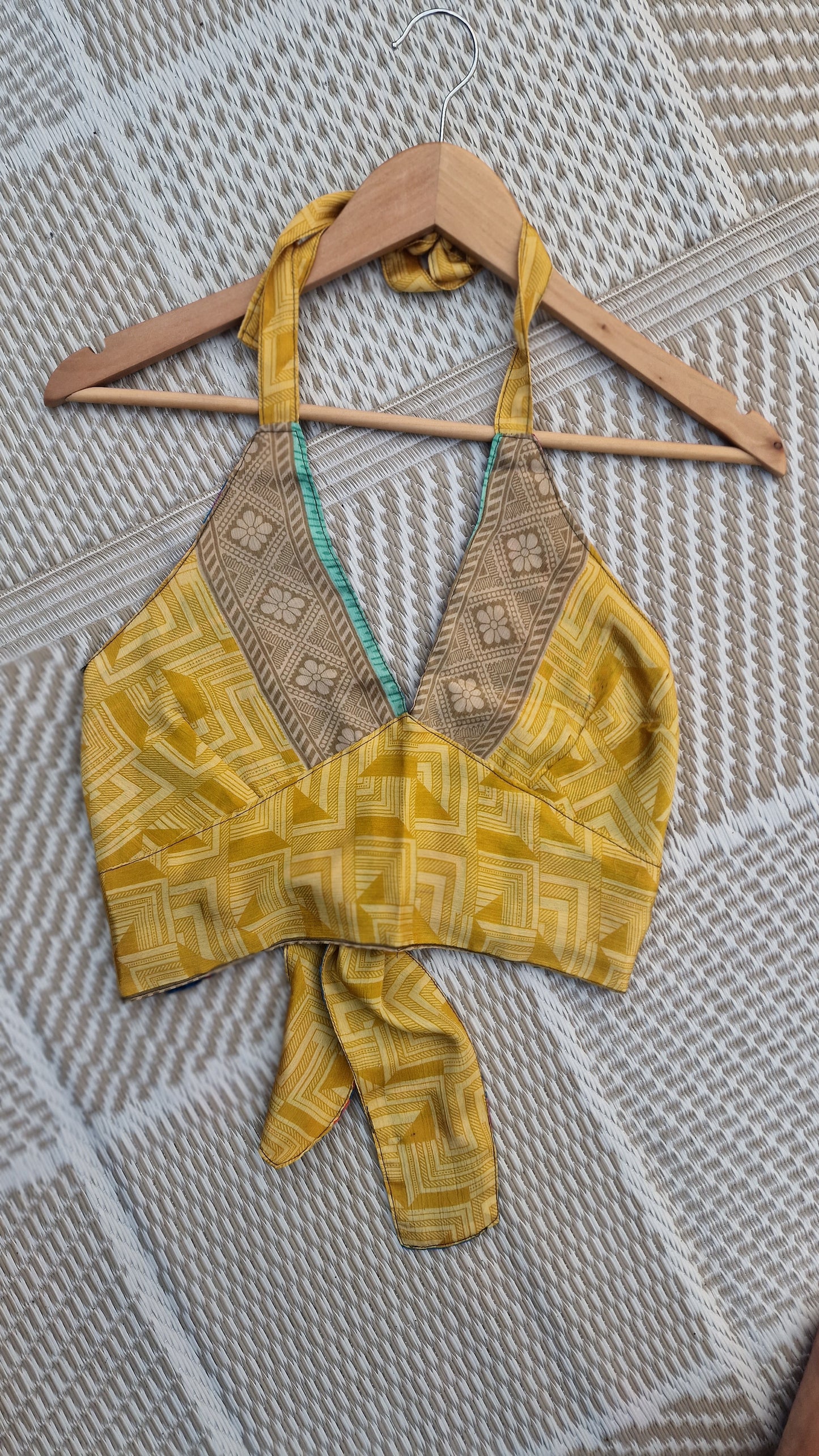 Reversible Sari wrap Top Blue/Yellow