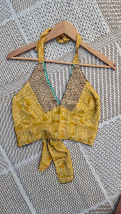 Reversible Sari wrap Top Blue/Yellow