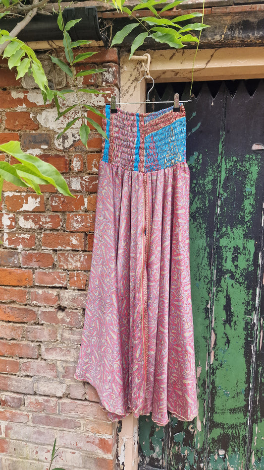 Pink/cream/blue Recycled Sari palazzo trousers